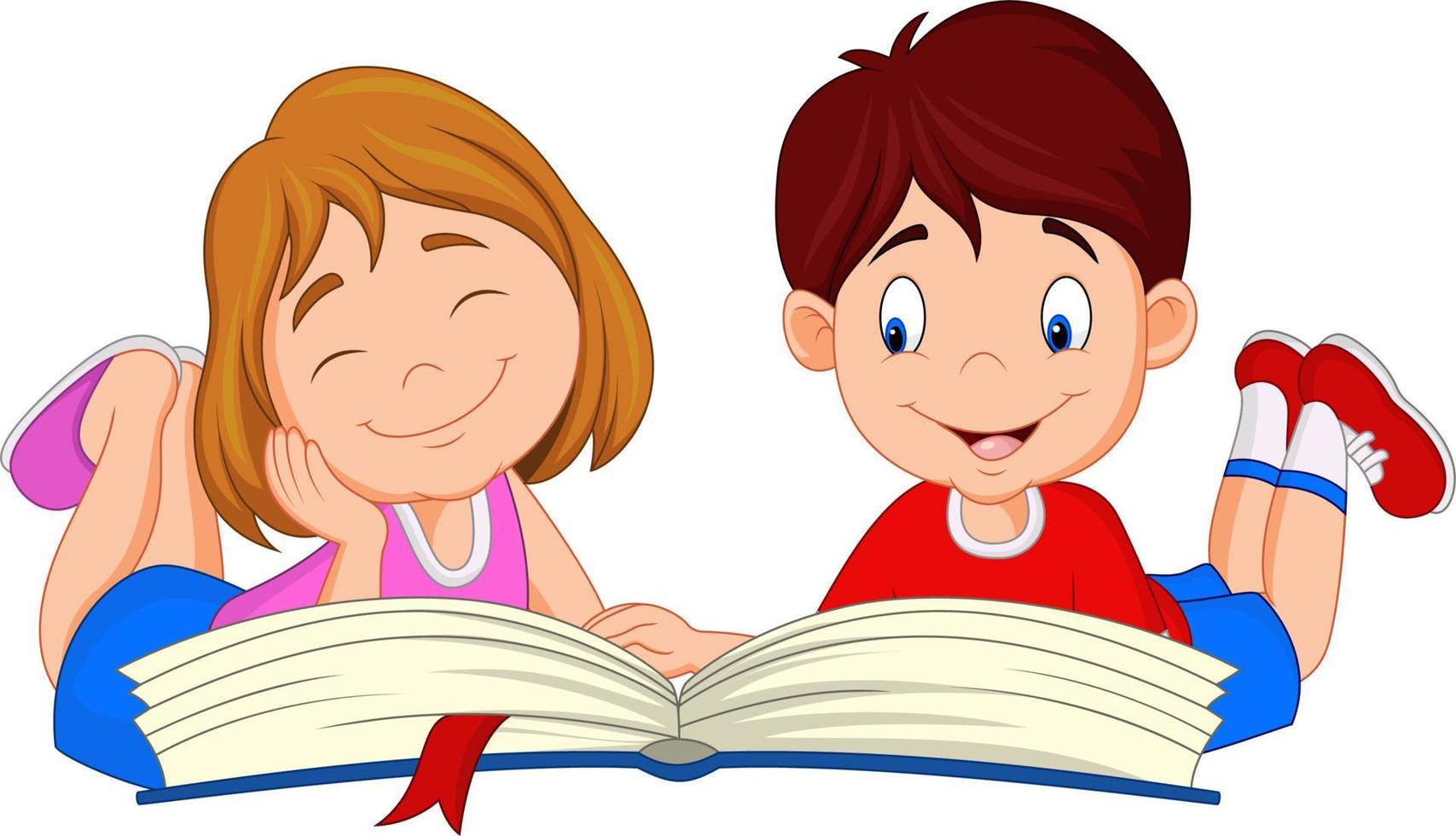 Cartoon kids reading book vector