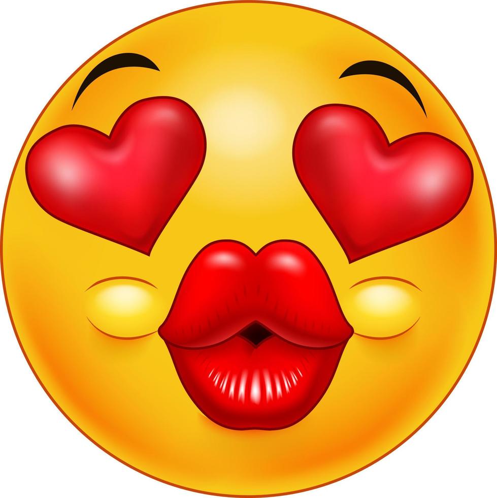 Cute kissing emoticon with hearts of eyes as an expression of love vector
