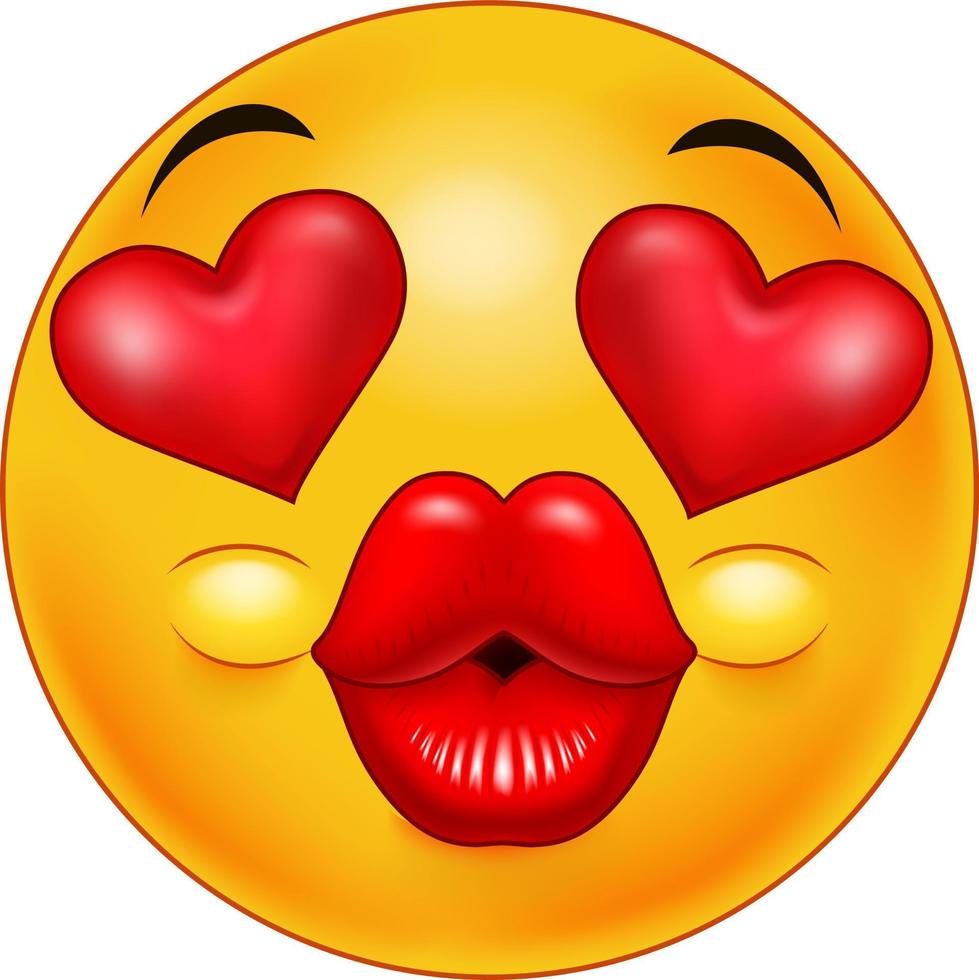 lindo emoticono de besos con corazones de ojos como expresión de amor vector