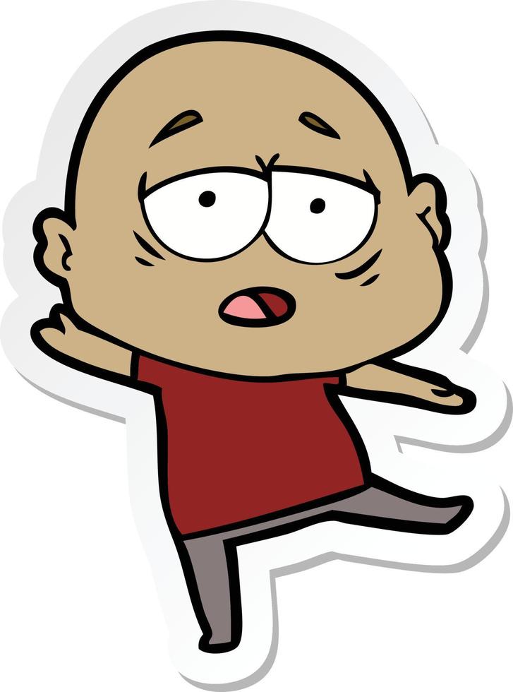 sticker of a cartoon tired bald man vector