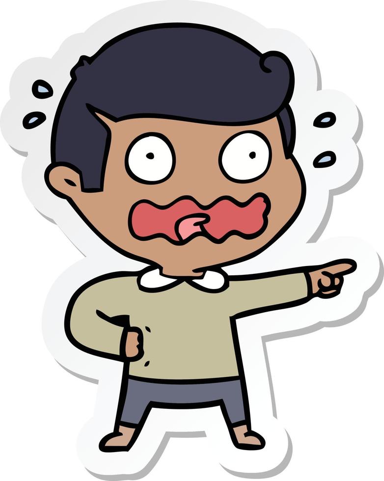 sticker of a cartoon stressed out pointing vector