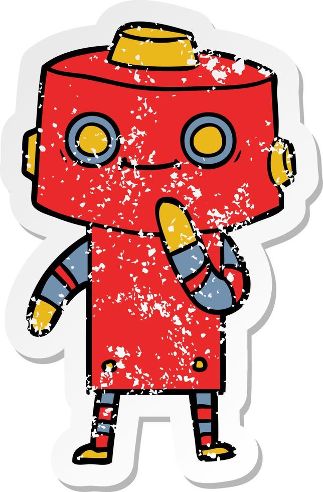 distressed sticker of a cartoon robot vector
