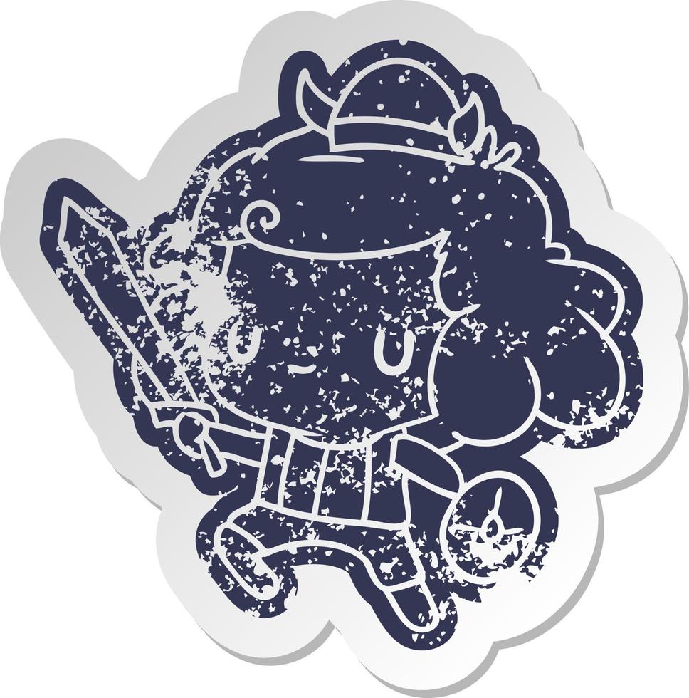 distressed old sticker kawaii cute viking child vector