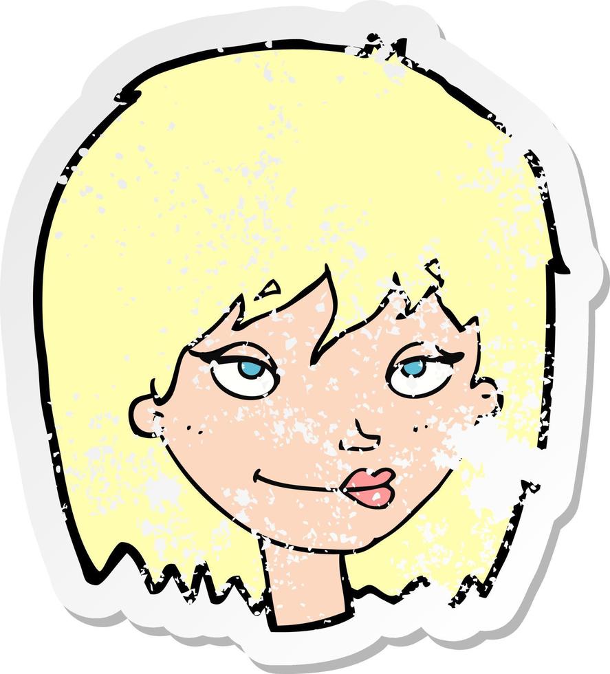 retro distressed sticker of a cartoon smiling woman vector