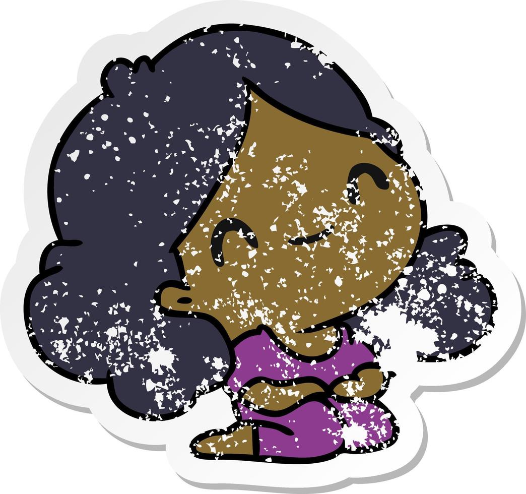 distressed sticker cartoon of a cute kawaii girl vector