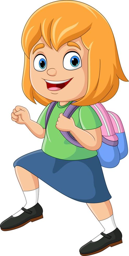 Cartoon school girl with backpack go to school vector