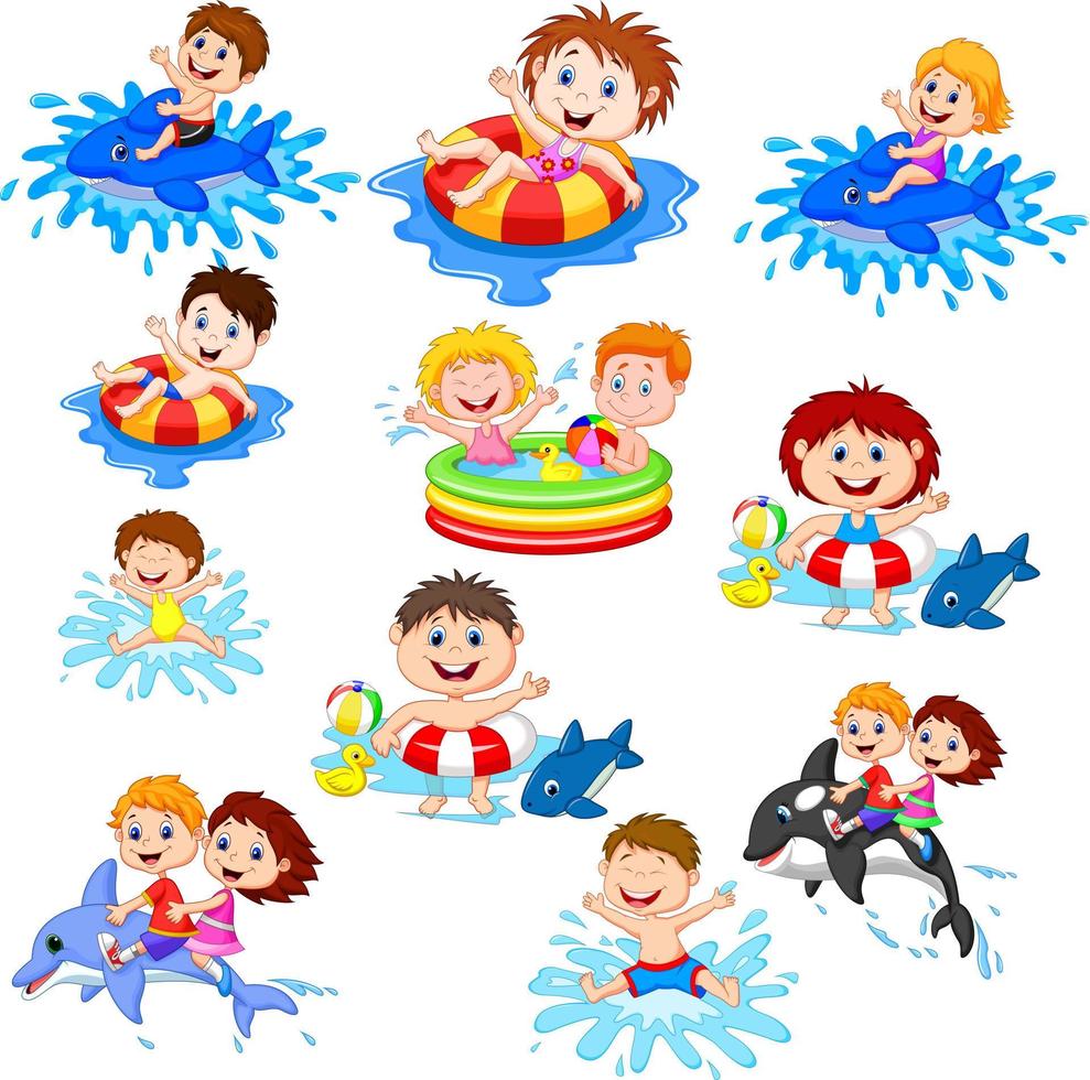 Cute little kids playing on the beach vector