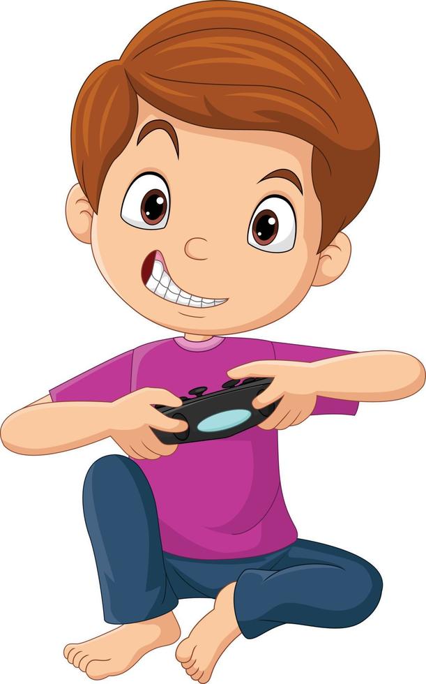 Cartoon little boy playing video game vector