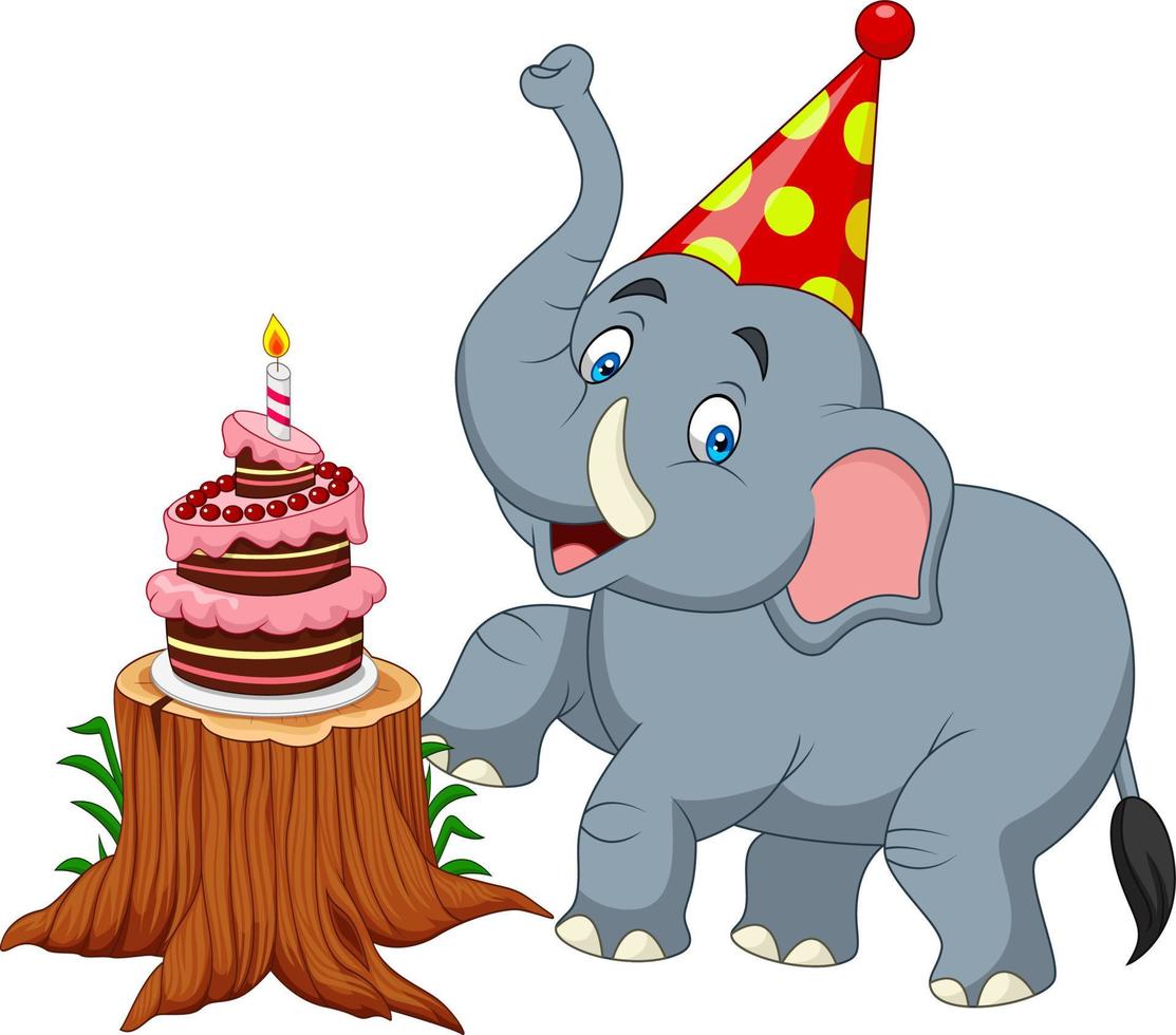 ilustración de cumpleaños de elefante bebé de dibujos animados vector