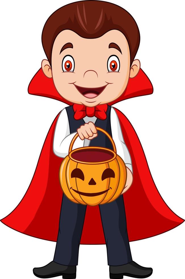 Cartoon vampire holding pumpkin basket vector