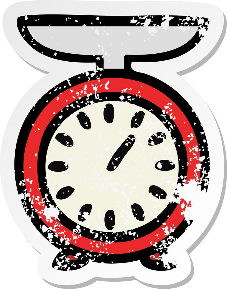 distressed sticker of a cute cartoon weighing scale vector
