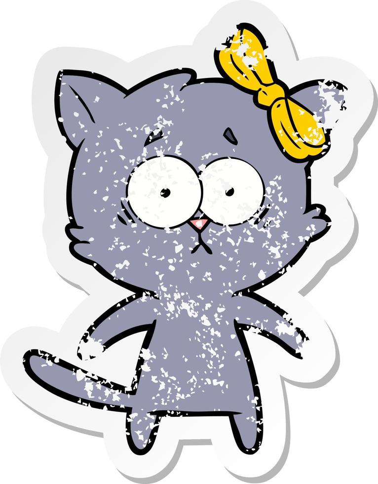 distressed sticker of a cartoon cat vector