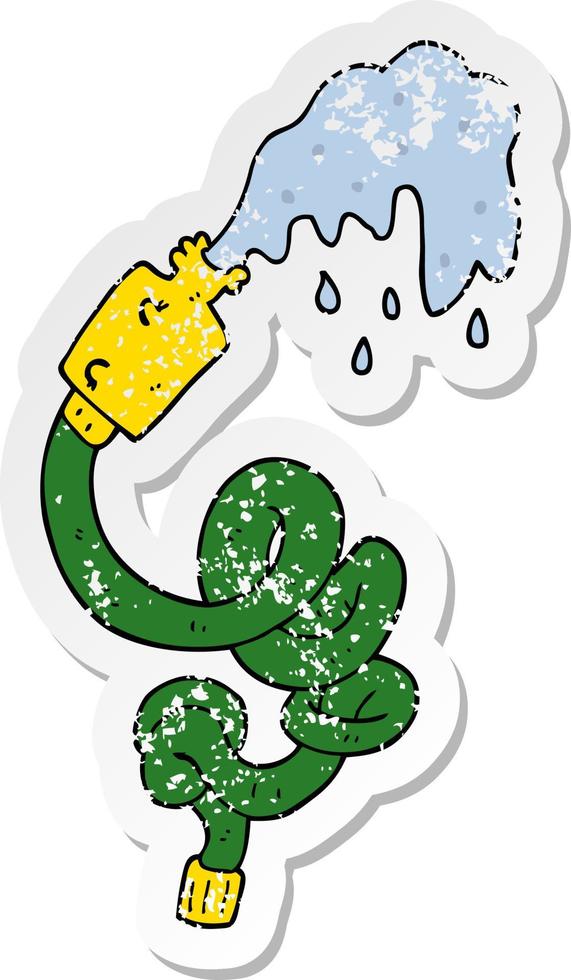distressed sticker of a cartoon hosepipe vector