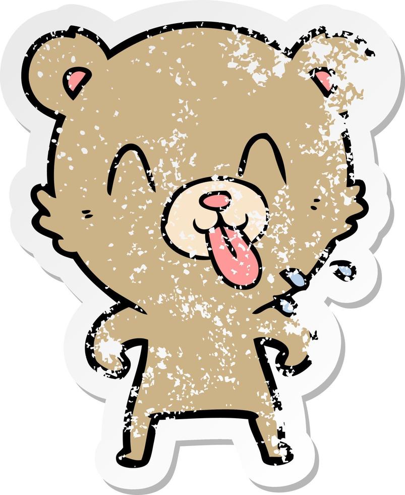 distressed sticker of a rude cartoon bear vector