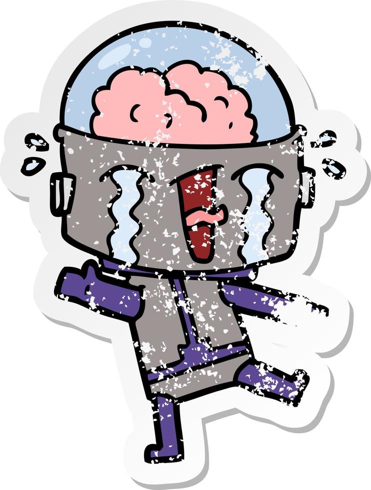 distressed sticker of a cartoon crying robot vector