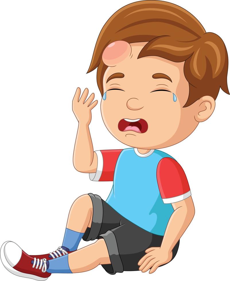 niño llorando con un chichón en la cabeza vector