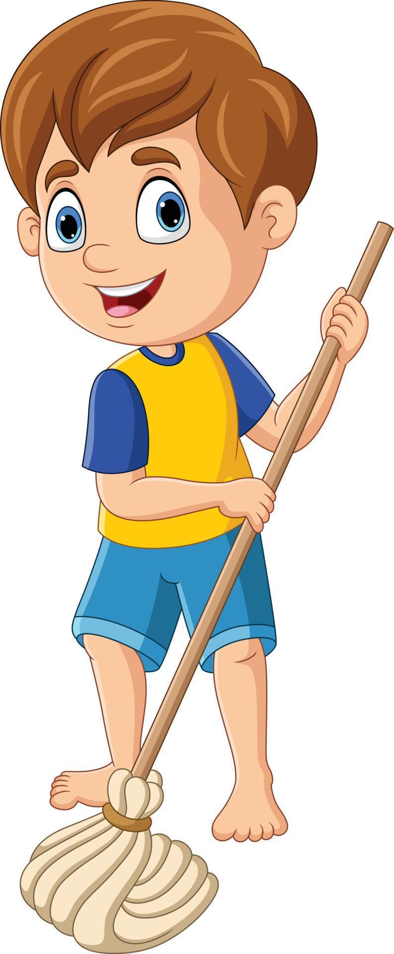 Cartoon little boy mopping the floor 8733552 Vector Art at Vecteezy
