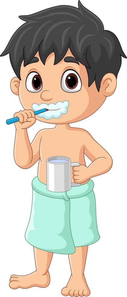 Cute little boy brushing teeth vector