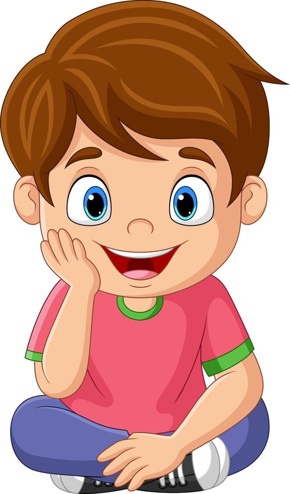 Cartoon little boy sitting on the floor vector