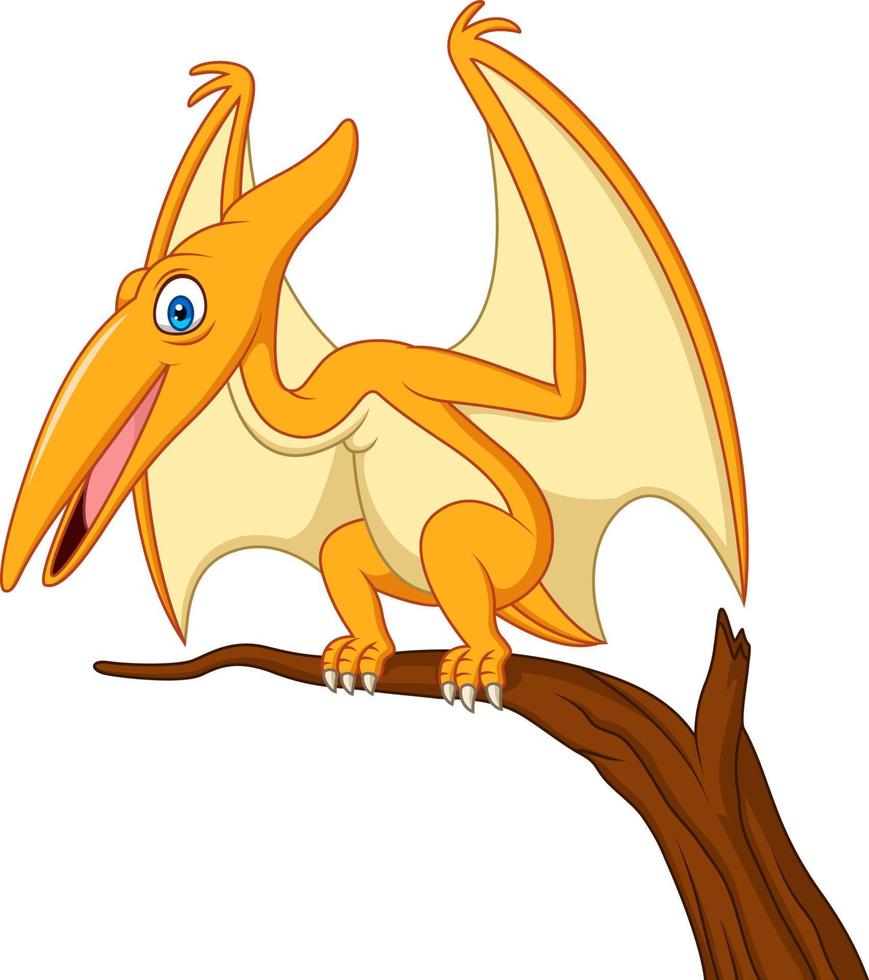 Cartoon pterodactyl on a branch vector