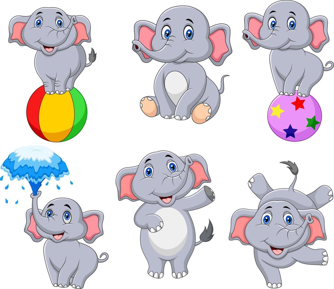 Cartoon elephants collection with different actions vector