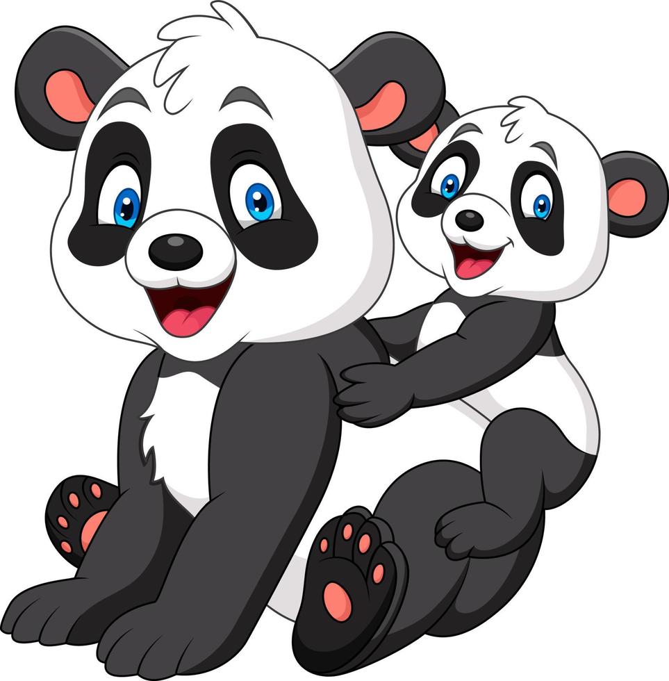 Cute mother and baby panda vector