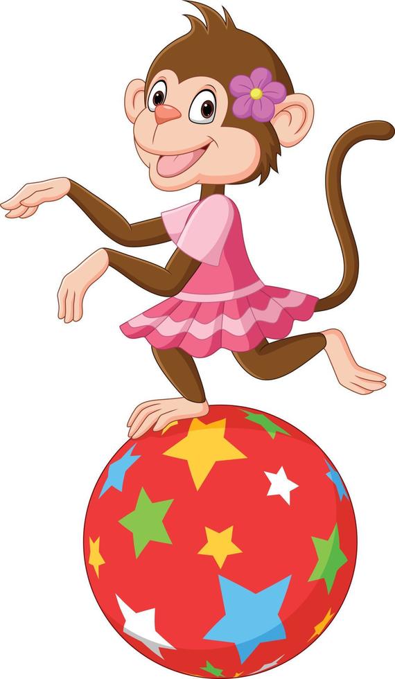 Cartoon circus monkey standing on a ball vector