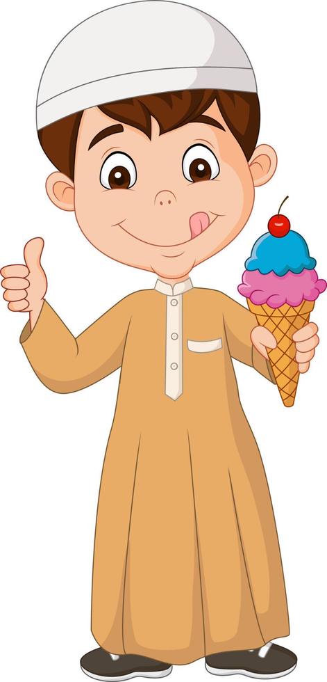 niño musulmán sosteniendo un helado vector