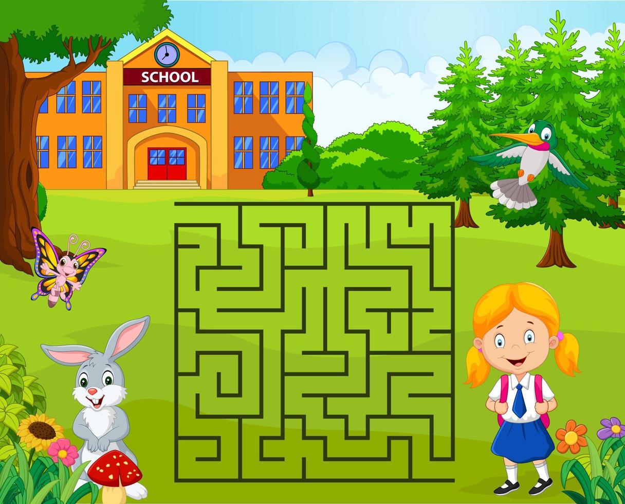 help the girl to find her school, maze game vector