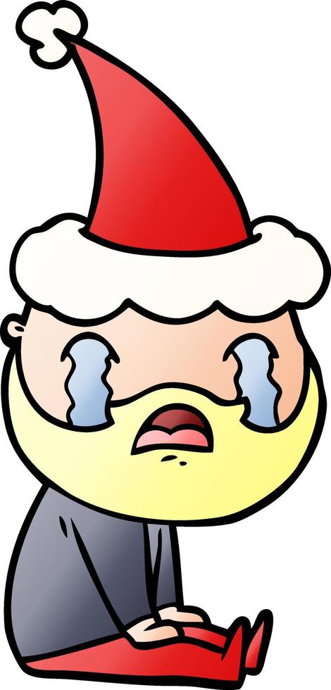 gradient cartoon of a bearded man crying wearing santa hat vector