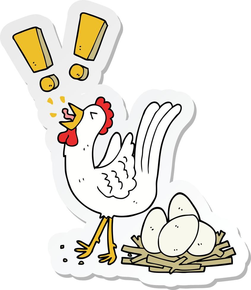 sticker of a cartoon chicken laying egg vector