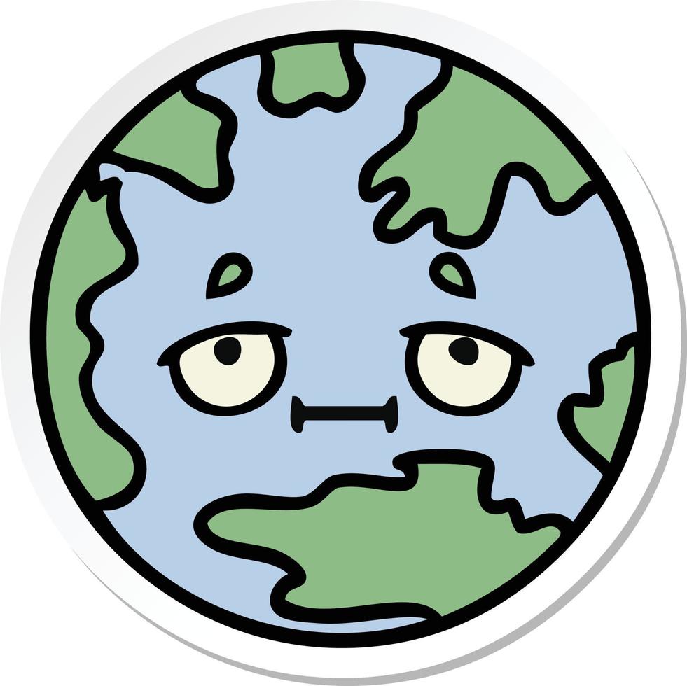 sticker of a cute cartoon planet earth vector