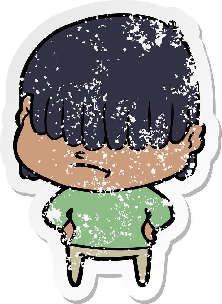 distressed sticker of a cartoon boy with untidy hair vector