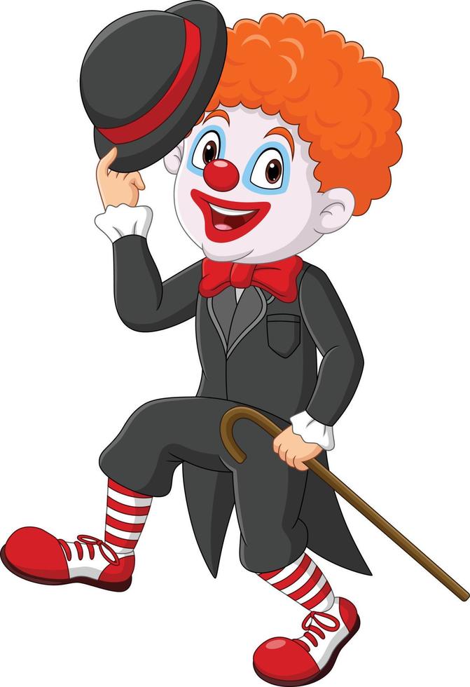 Cartoon clown with hat and stick vector