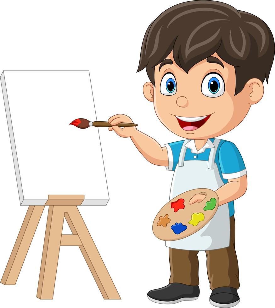 Cartoon boy painting on white background vector
