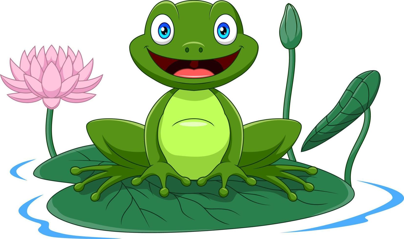 Cartoon green frog sitting on a leaf vector