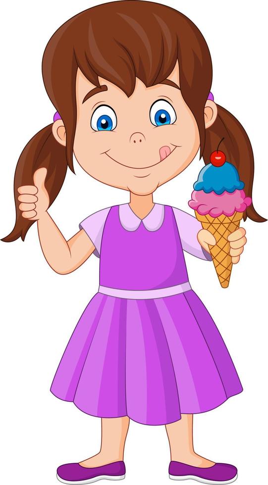 niña de dibujos animados sosteniendo un helado vector