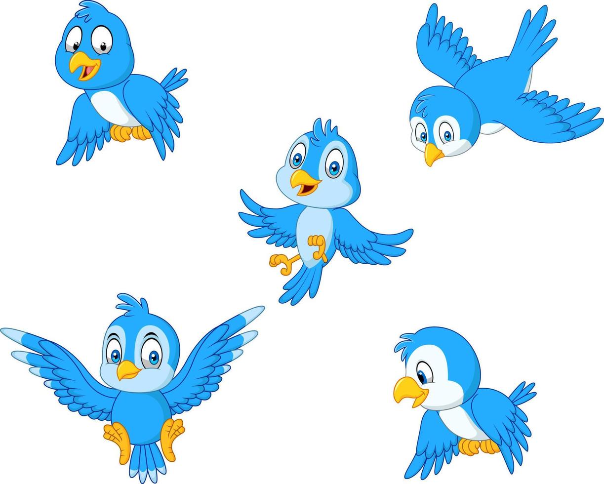 Cartoon blue bird collection set vector