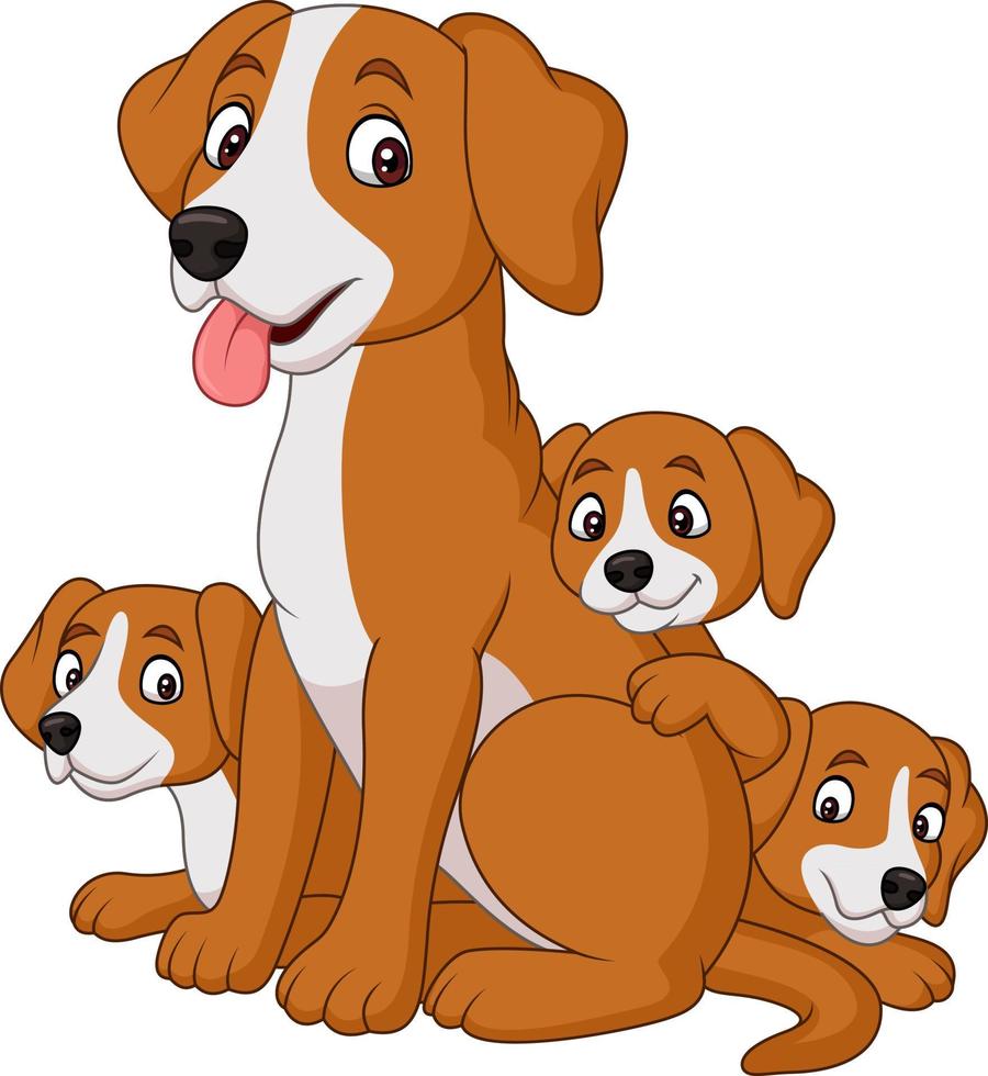 perro madre de dibujos animados con sus lindos cachorros vector