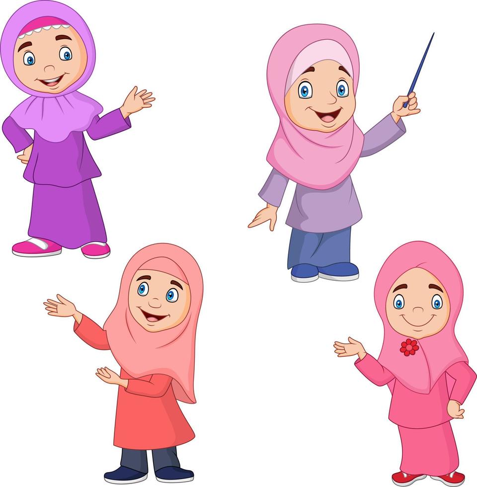 conjunto de colección de chicas musulmanas de dibujos animados vector
