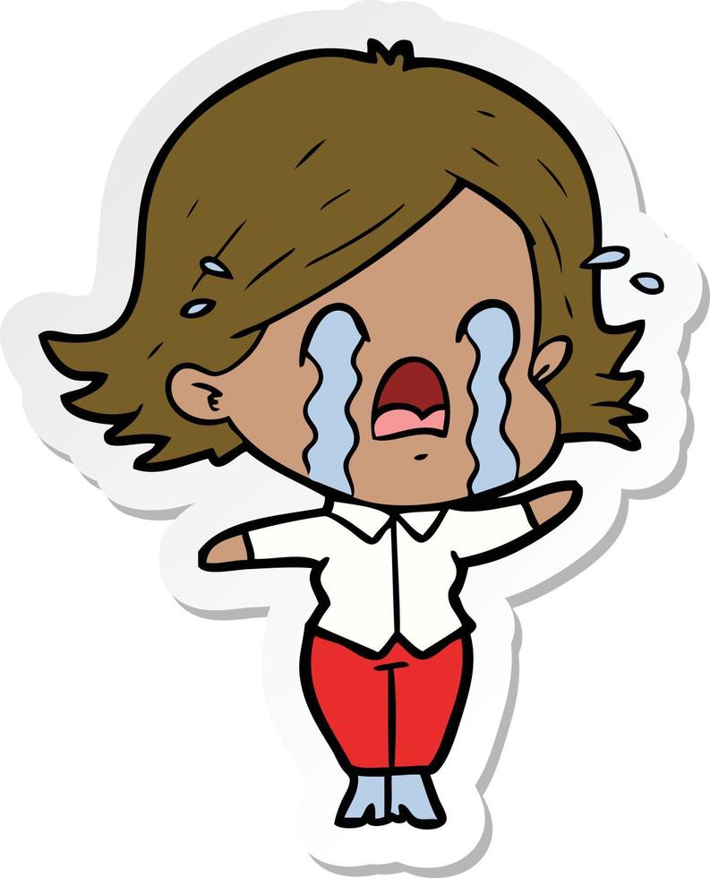 sticker of a cartoon woman crying vector