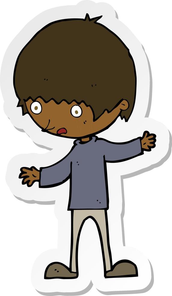 sticker of a cartoon boy with outstretched arms vector
