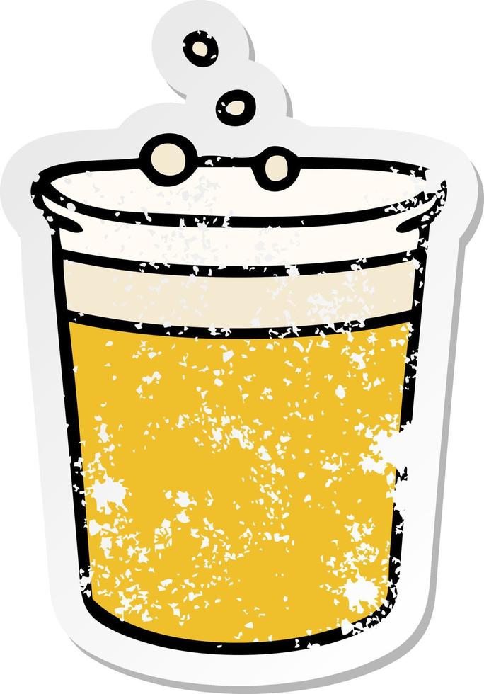 distressed sticker of a quirky hand drawn cartoon glass of beer vector