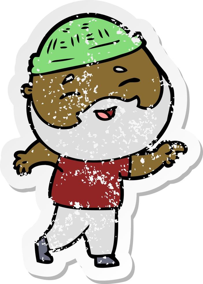 distressed sticker of a cartoon happy bearded man vector