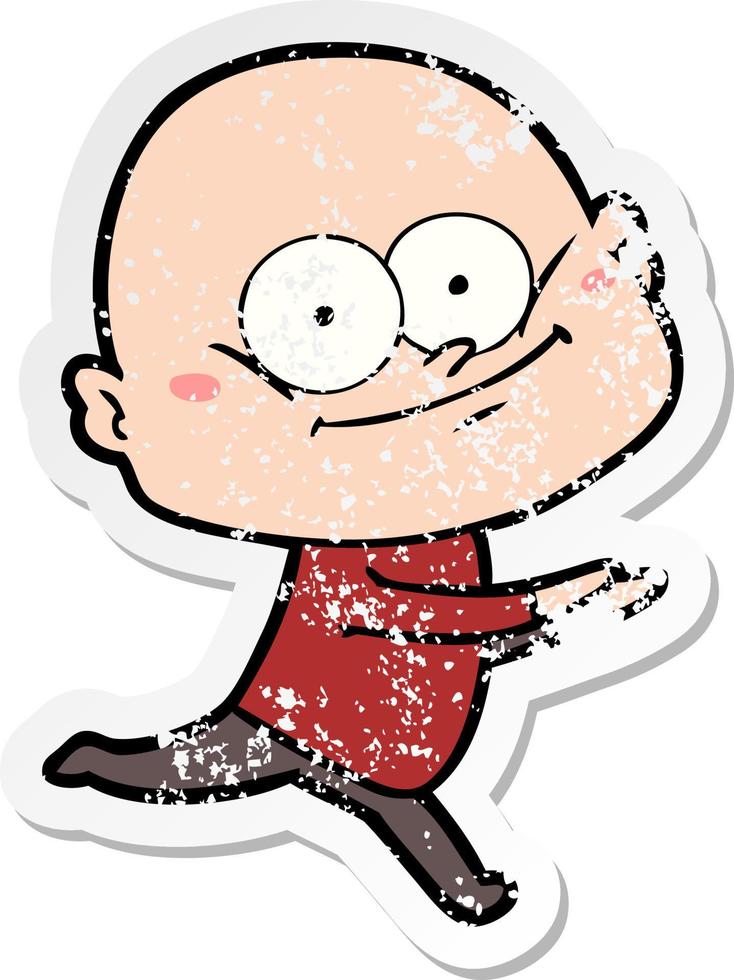 distressed sticker of a cartoon bald man staring vector