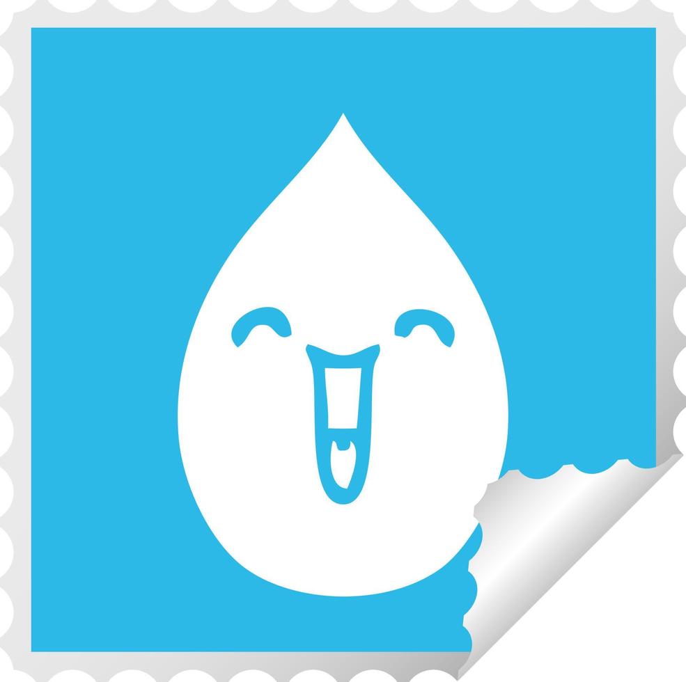 quirky square peeling sticker cartoon emotional rain drop vector