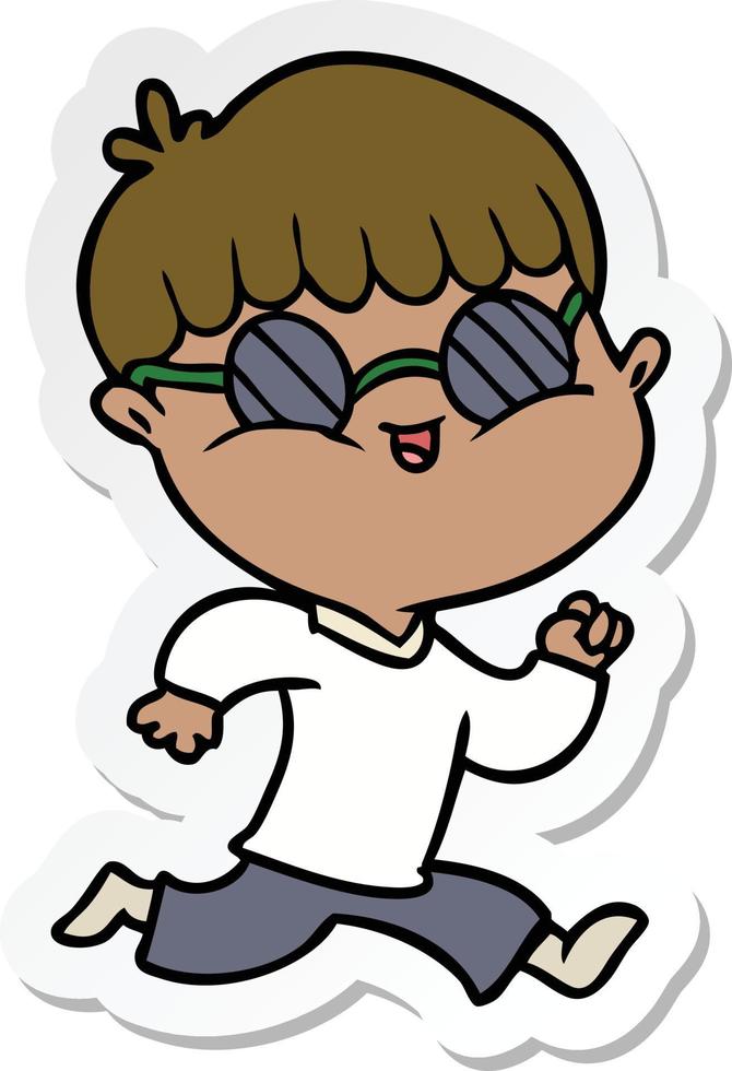 sticker of a cartoon boy wearing sunglasses and running vector