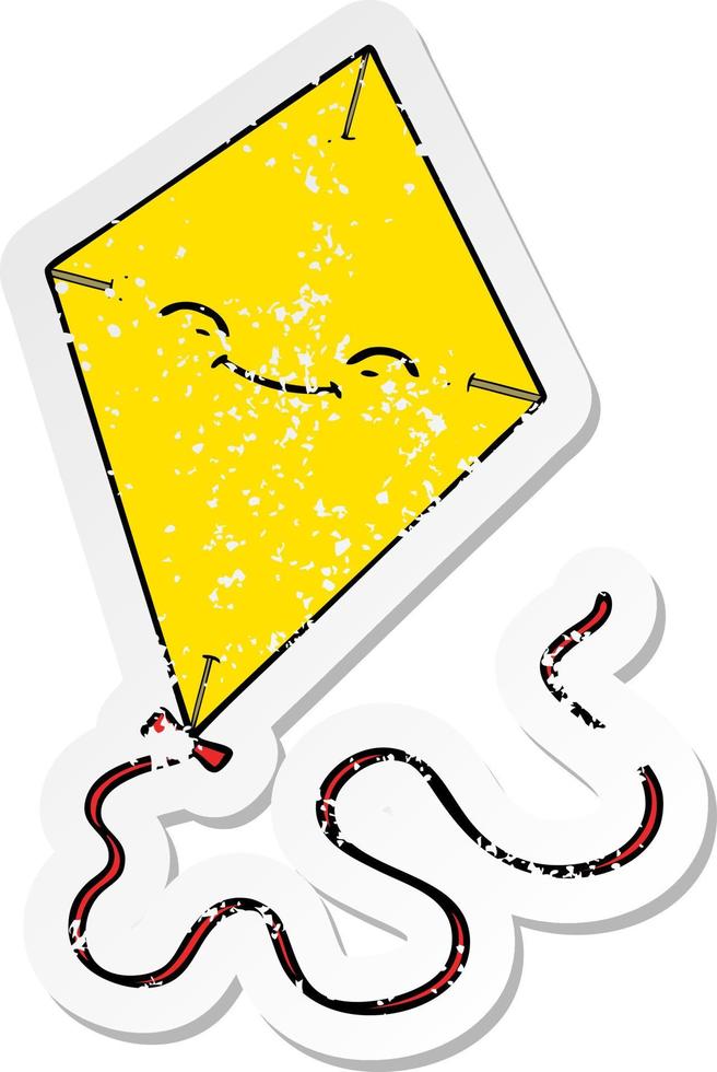 distressed sticker of a cartoon kite vector