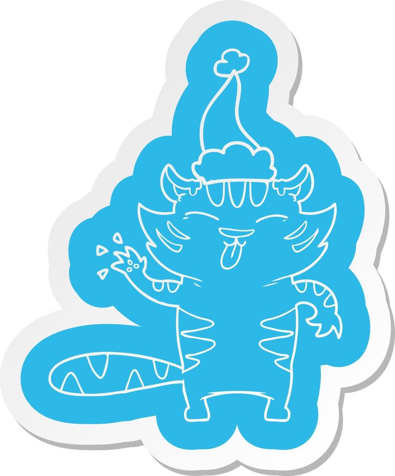 cartoon  sticker of a white tiger wearing santa hat vector