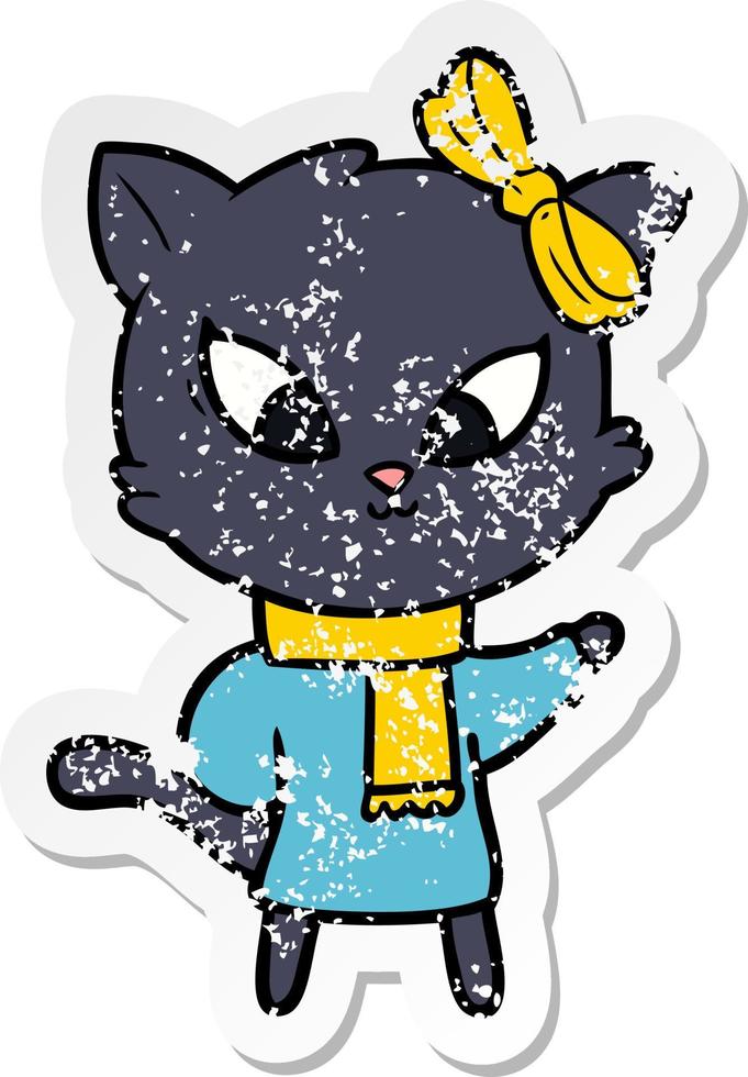 distressed sticker of a cartoon cat vector